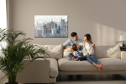 Obraz Na Płótnie Panorama Nowego Jorku – miejski pejzaż w chłodnych tonacjach do wnętrz loft i nowoczesnych – widok 6