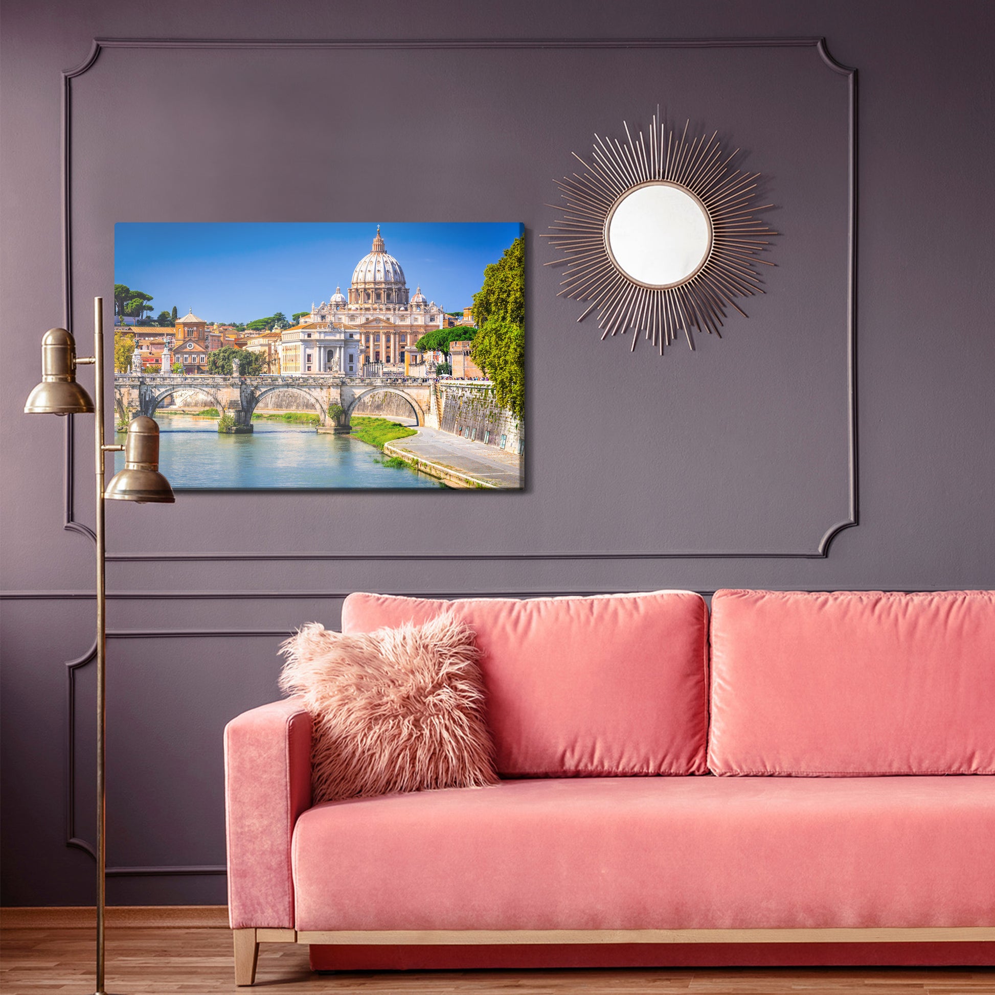 Obraz Na Płótnie Most Św. Anioła w Rzymie – klasyczna architektura w stonowanych barwach do wnętrz loftowych i nowoczesnych – widok 3