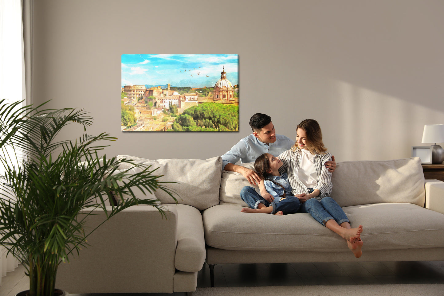 Obraz Na Płótnie Panorama Rzymu – pejzaż miejski w ciepłych barwach do wnętrz klasycznych i loftowych – widok 6