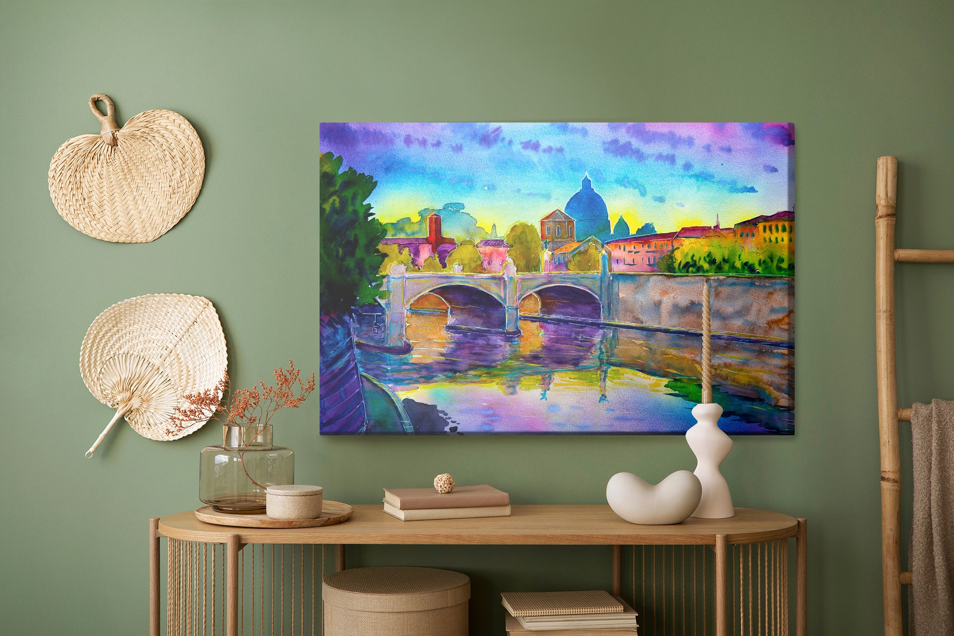 Obraz Na Płótnie Panorama Watykanu – stonowana akwarela do wnętrz klasycznych i modern classic – widok 4