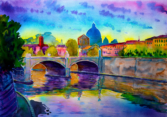 Obraz Na Płótnie Panorama Watykanu – stonowana akwarela do wnętrz klasycznych i modern classic 120x80