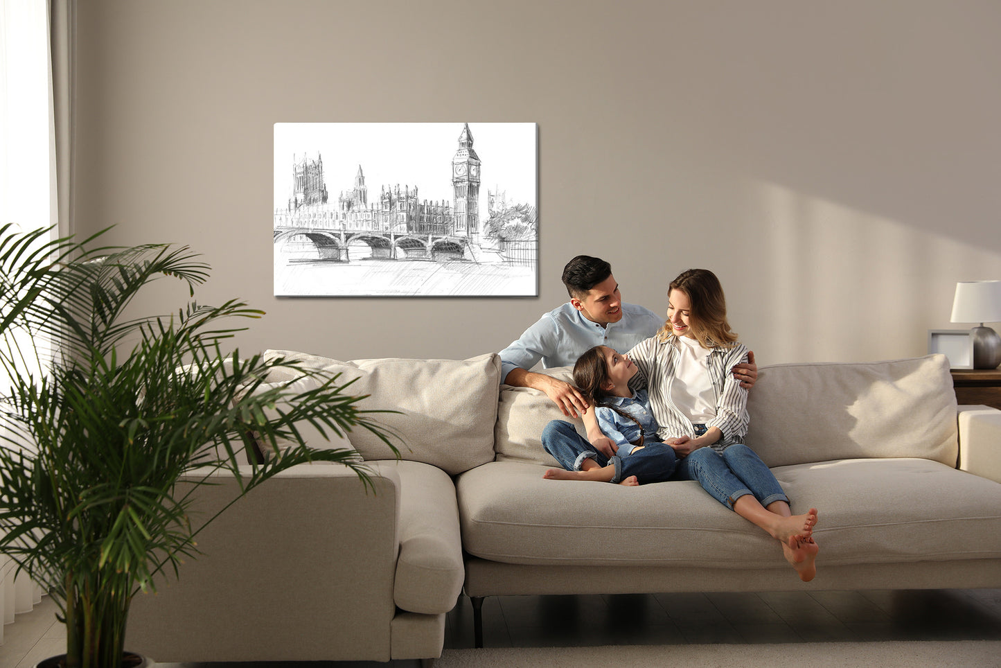 Obraz Na Płótnie Panorama Londynu – czarno-biały szkic miejski do wnętrz loft i minimalistycznych – widok 6