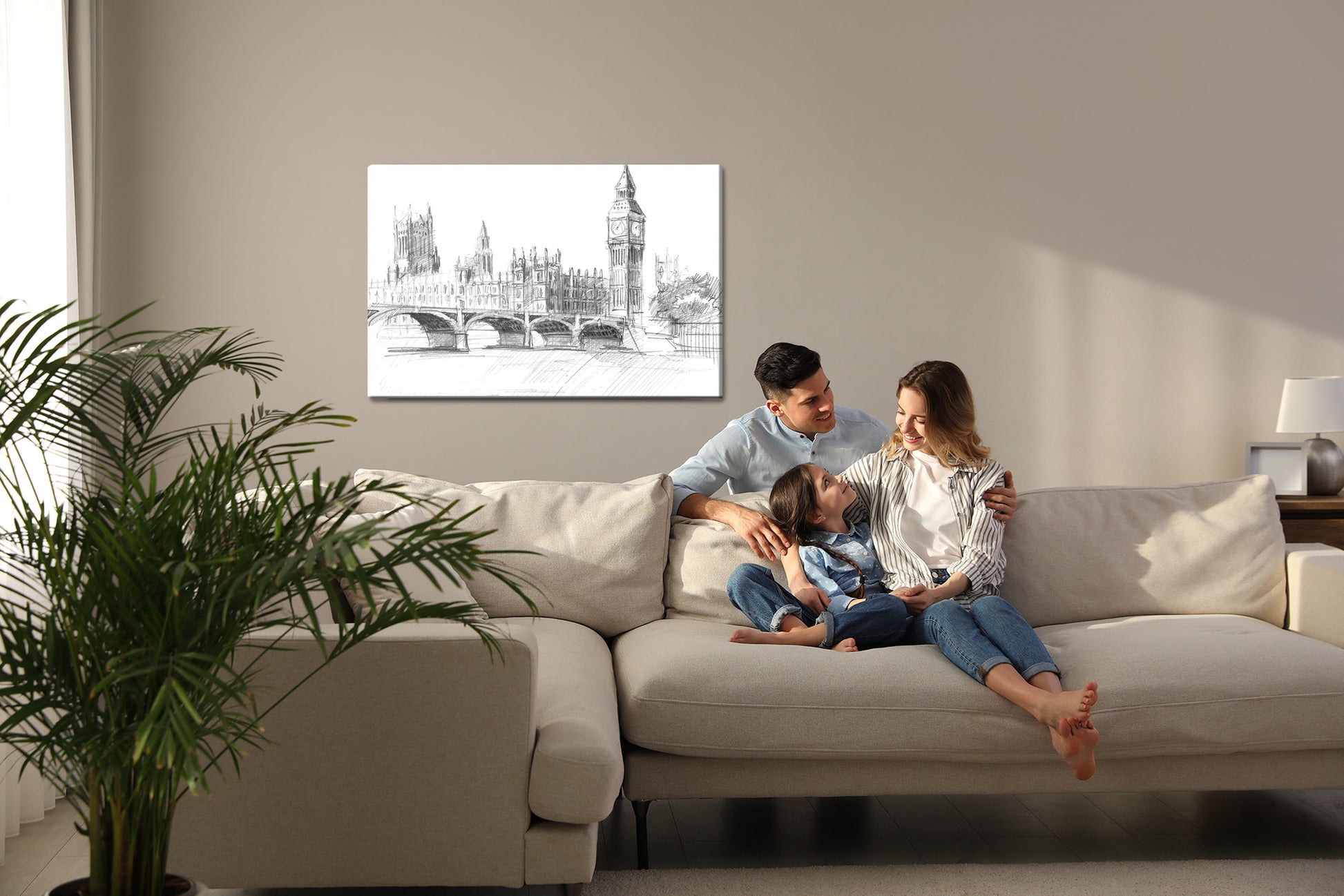 Obraz Na Płótnie Panorama Londynu – czarno-biały szkic miejski do wnętrz loft i minimalistycznych – widok 6