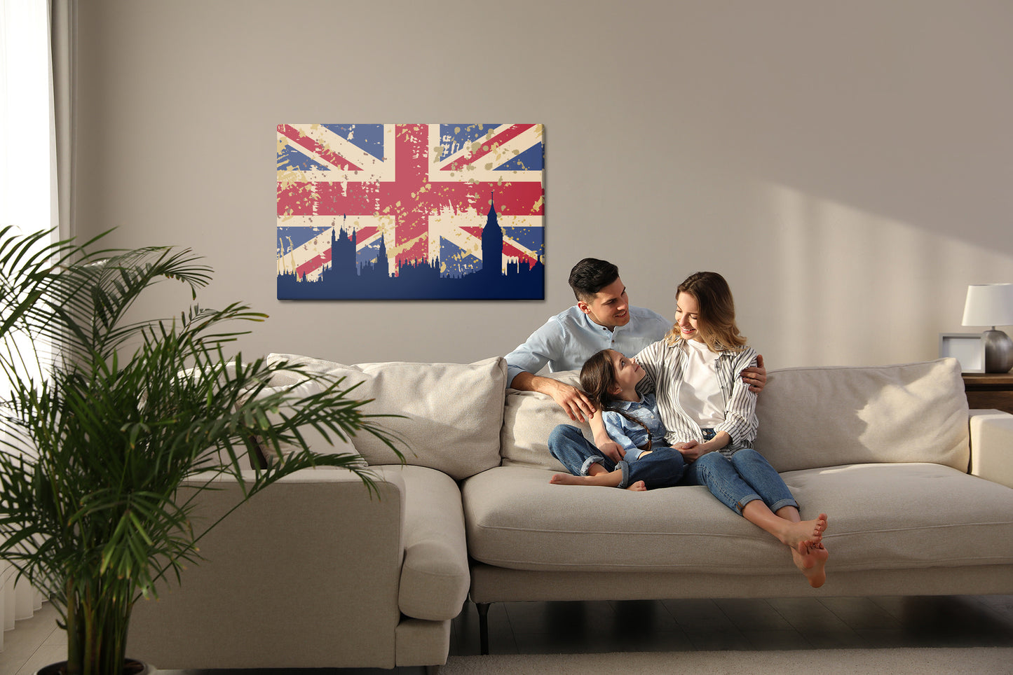 Obraz Na Płótnie Londyn z Flagą UK – Ikoniczna sceneria miejska do wnętrz nowoczesnych i industrialnych – widok 6