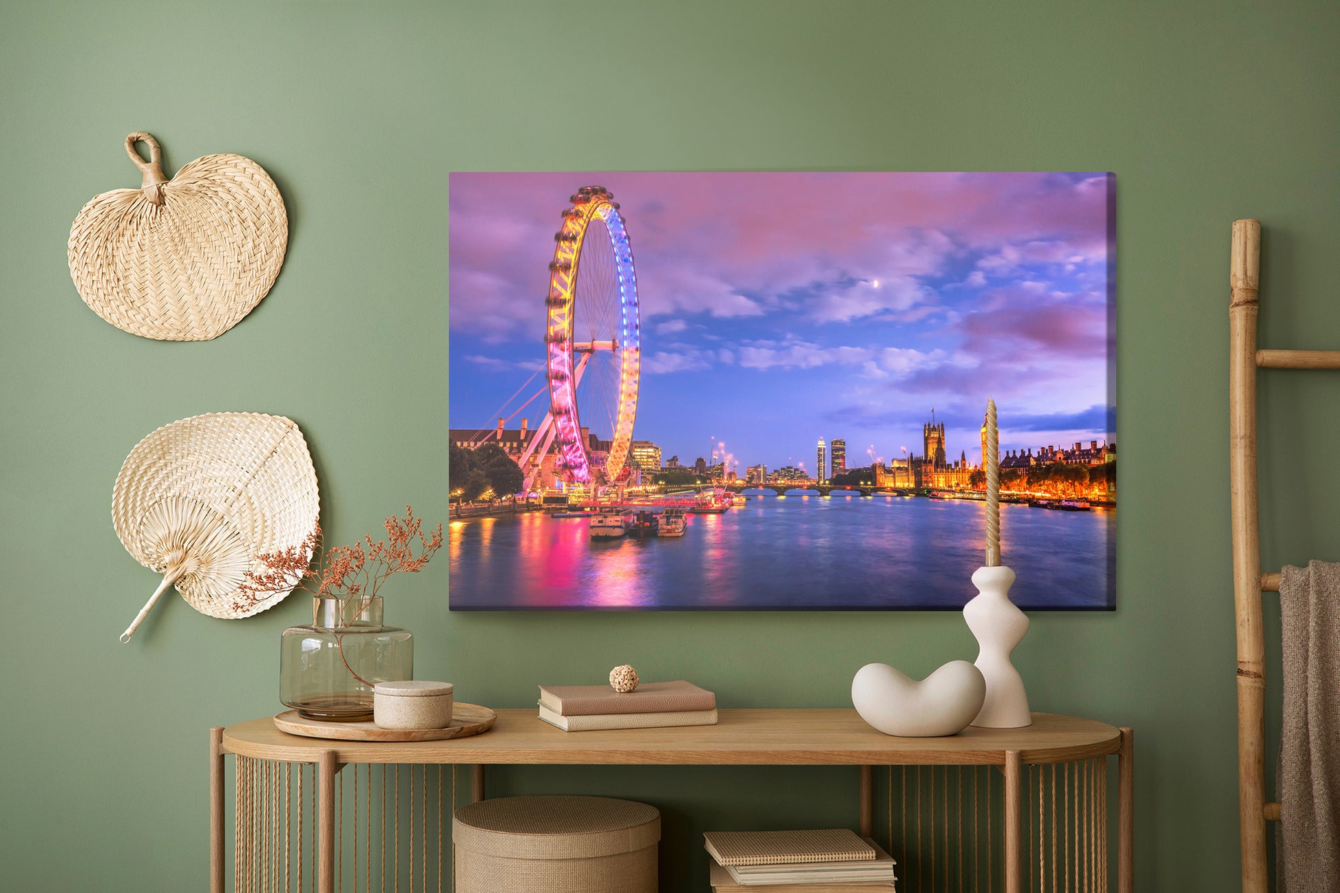 Obraz Na Płótnie London Eye Wieczorem – miejski pejzaż w chłodnych odcieniach do wnętrz nowoczesnych i loftowych – widok 4
