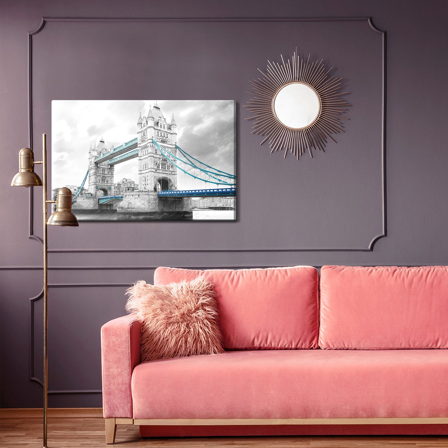 Obraz Na Płótnie Tower Bridge – monochromatyczny szkic do wnętrz nowoczesnych i industrialnych – widok 3