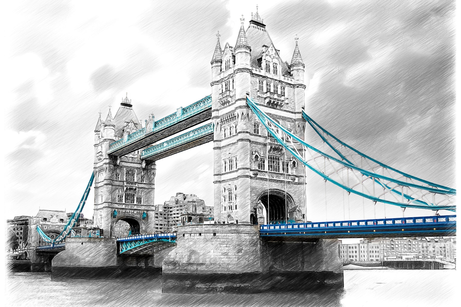 Obraz Na Płótnie Tower Bridge – monochromatyczny szkic do wnętrz nowoczesnych i industrialnych 120x80