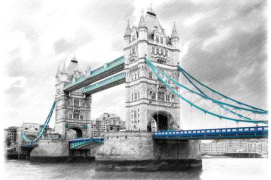 Obraz Na Płótnie Tower Bridge – monochromatyczny szkic do wnętrz nowoczesnych i industrialnych 120x80
