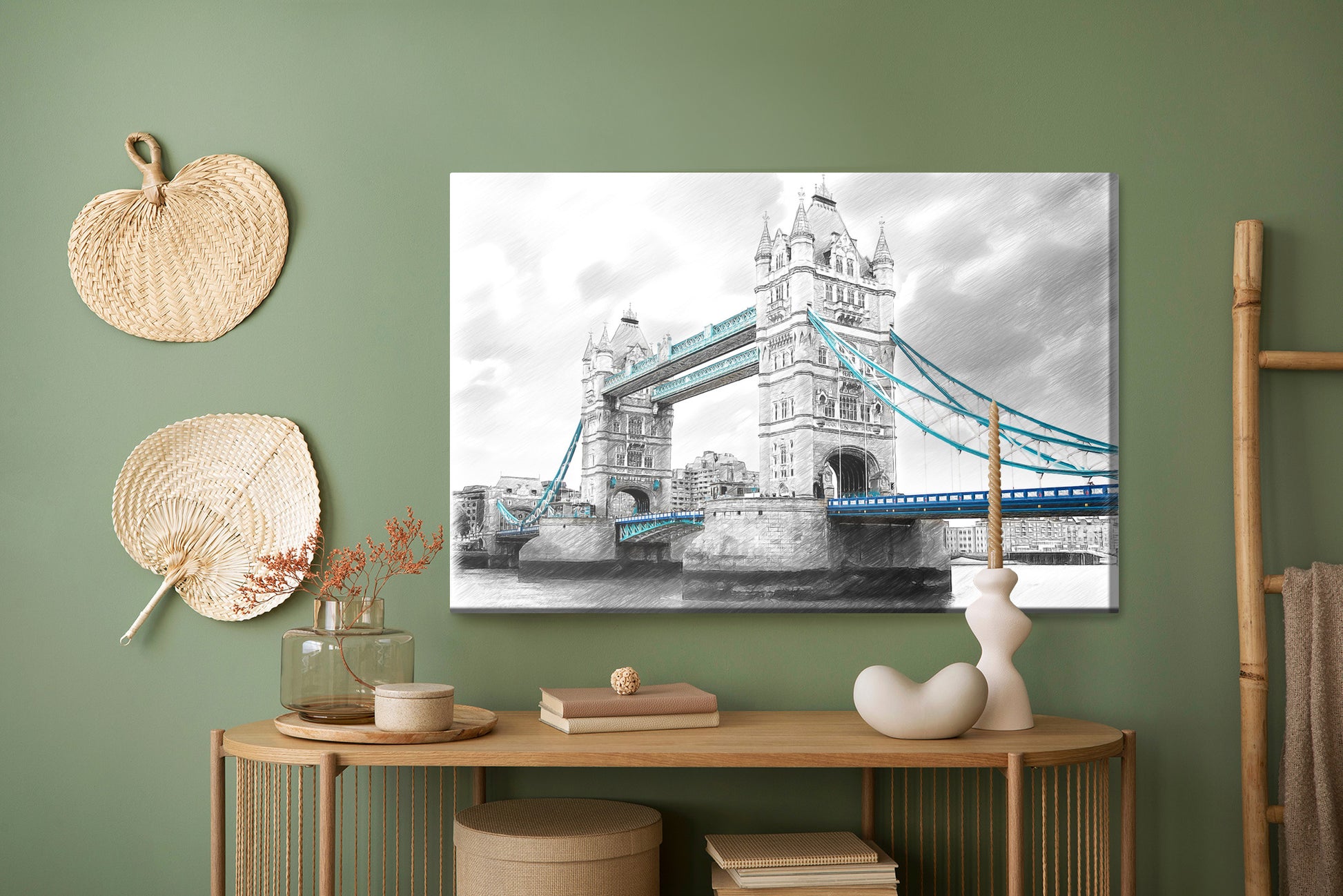 Obraz Na Płótnie Tower Bridge – monochromatyczny szkic do wnętrz nowoczesnych i industrialnych – widok 4
