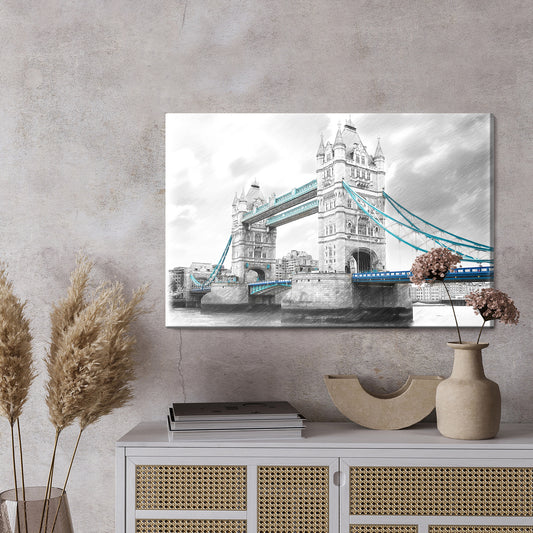 Obraz Na Płótnie Tower Bridge – monochromatyczny szkic do wnętrz nowoczesnych i industrialnych – widok 2