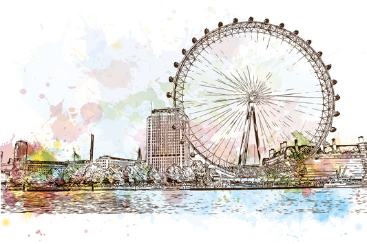 Obraz Na Płótnie London Eye – akwarelowy pejzaż do wnętrz nowoczesnych, skandynawskich i loftowych. 120x80
