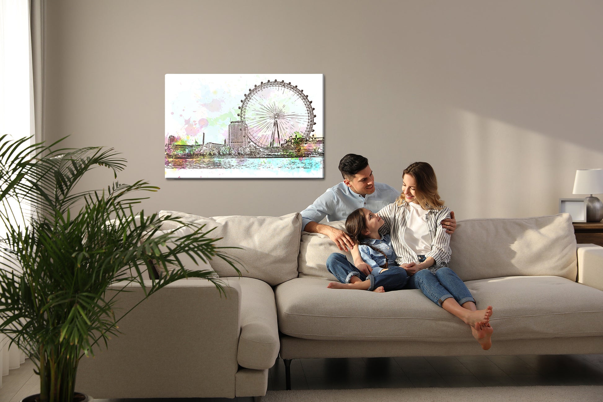 Obraz Na Płótnie London Eye – akwarelowy pejzaż do wnętrz nowoczesnych, skandynawskich i loftowych. – widok 6