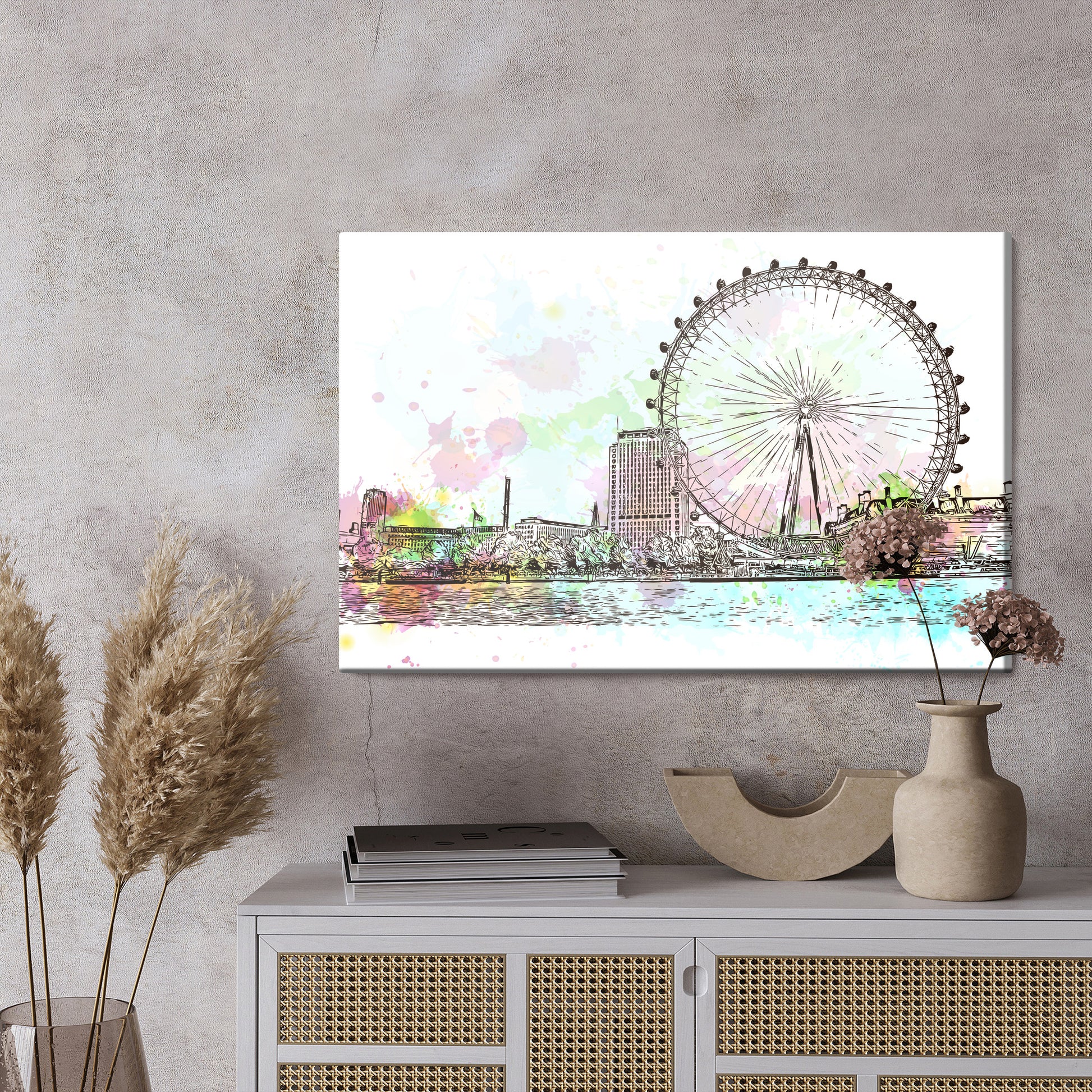 Obraz Na Płótnie London Eye – akwarelowy pejzaż do wnętrz nowoczesnych, skandynawskich i loftowych. – widok 2