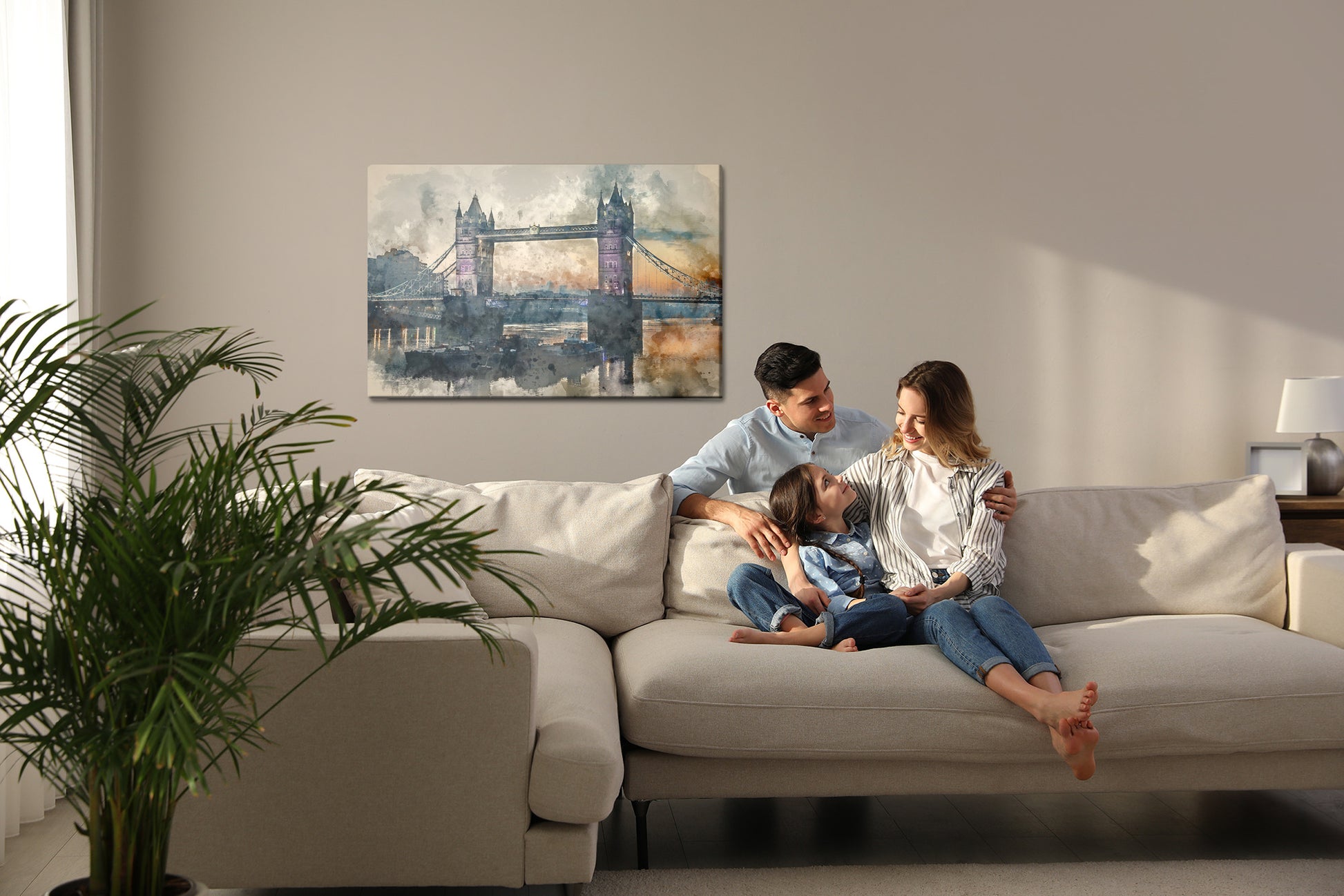 Obraz Na Płótnie Londyński Tower Bridge – subtelny akwarelowy pejzaż do wnętrz nowoczesnych i klasycznych – widok 6