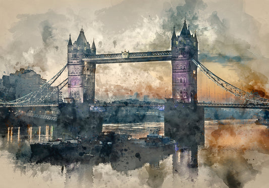 Obraz Na Płótnie Londyński Tower Bridge – subtelny akwarelowy pejzaż do wnętrz nowoczesnych i klasycznych 120x80