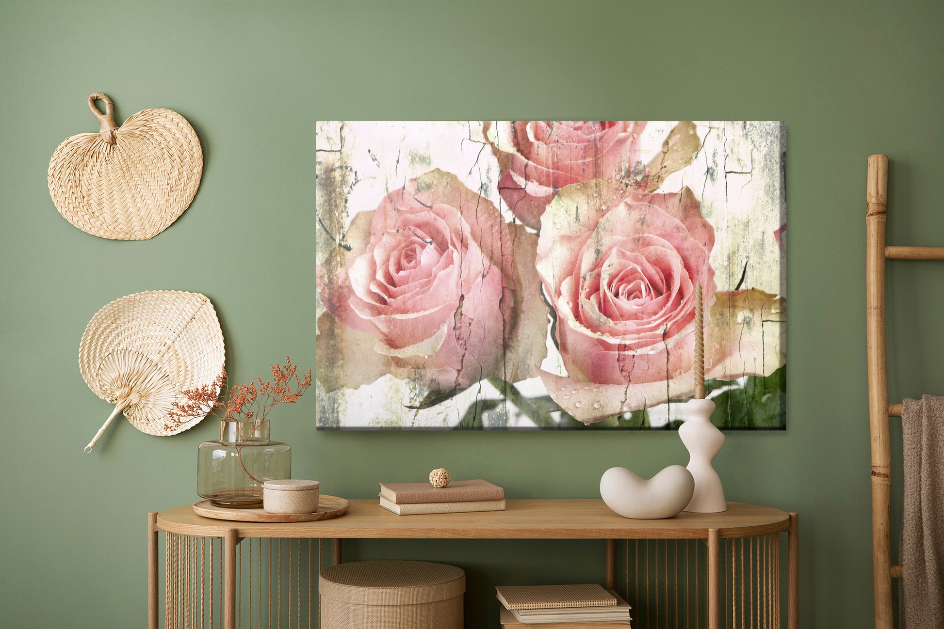 Obraz Na Płótnie Róże 3D – klimat retro i głębia barw do wnętrz vintage i shabby chic – widok 4