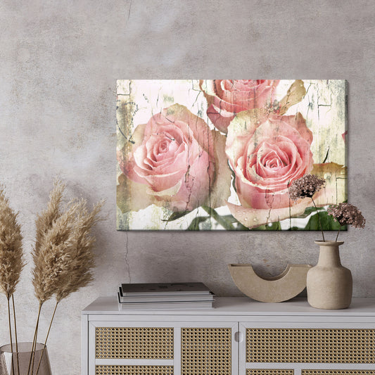 Obraz Na Płótnie Róże 3D – klimat retro i głębia barw do wnętrz vintage i shabby chic – widok 2