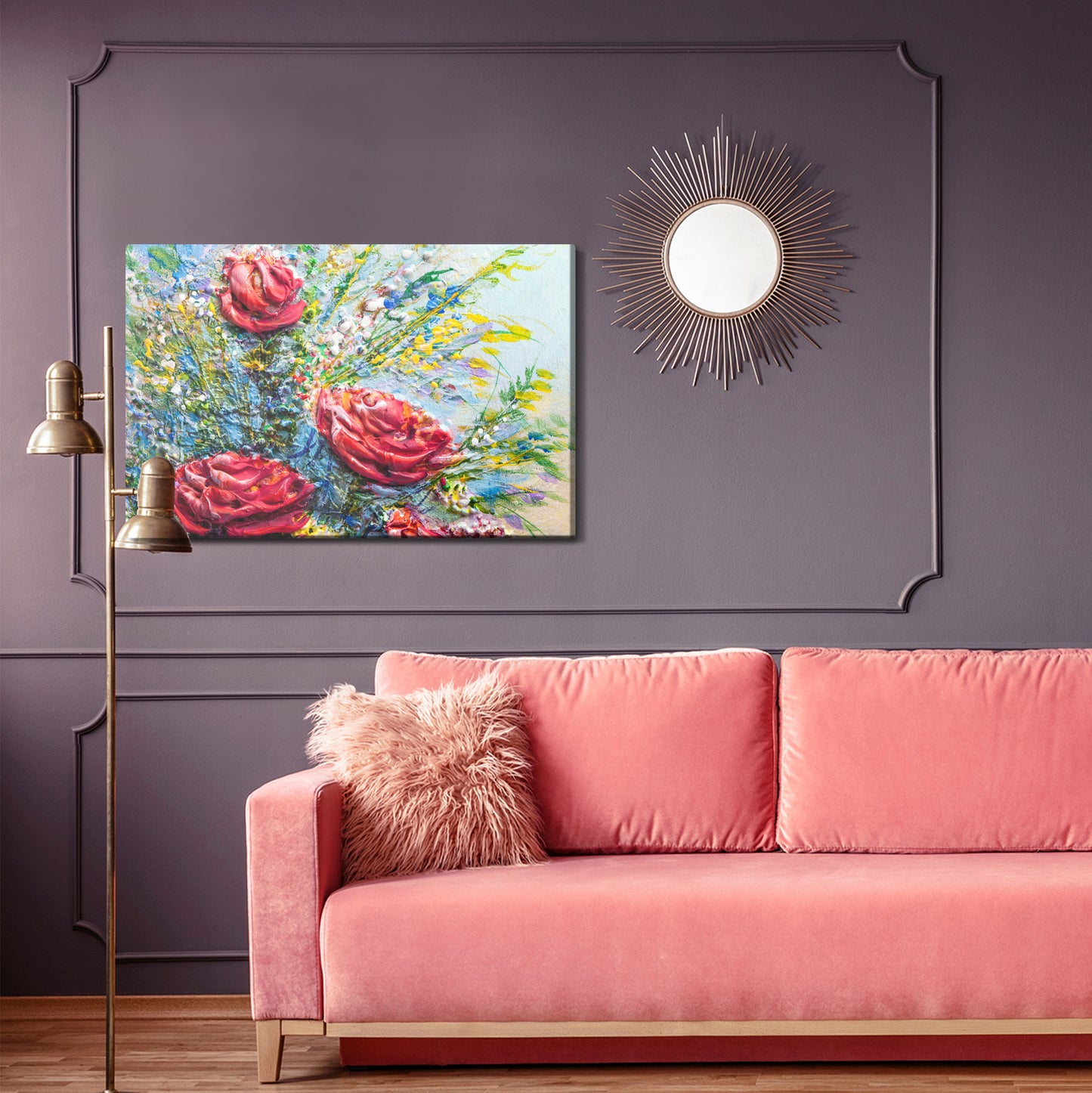 Obraz Na Płótnie Malunek Kwitnących Róż – romantyczna dekoracja do wnętrz vintage i shabby chic – widok 3