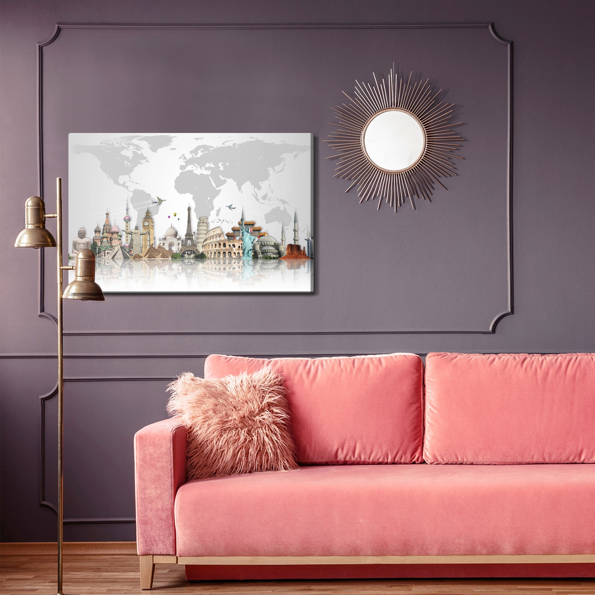 Obraz Na Płótnie Architektura Świata i Mapa – globalny design do wnętrz loft i nowoczesnych. – widok 3