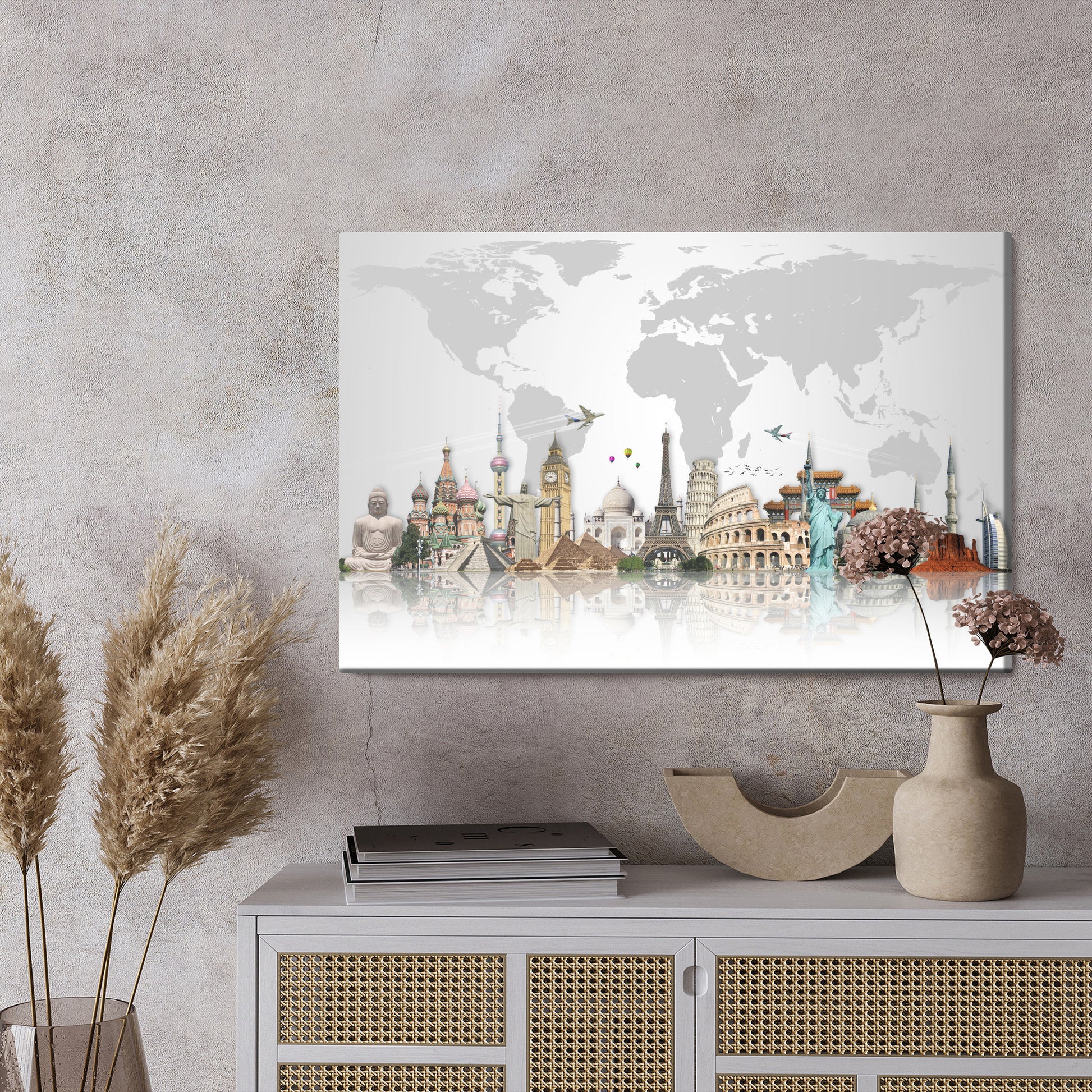 Obraz Na Płótnie Architektura Świata i Mapa – globalny design do wnętrz loft i nowoczesnych. – widok 2
