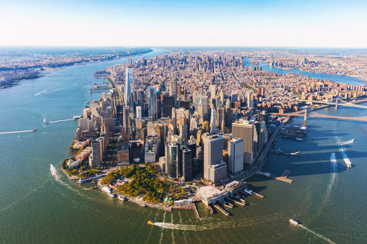 Obraz Na Płótnie Widok Z Lotu Ptaka Na Manhattan – nowoczesny pejzaż do wnętrz industrialnych i loftowych 120x80