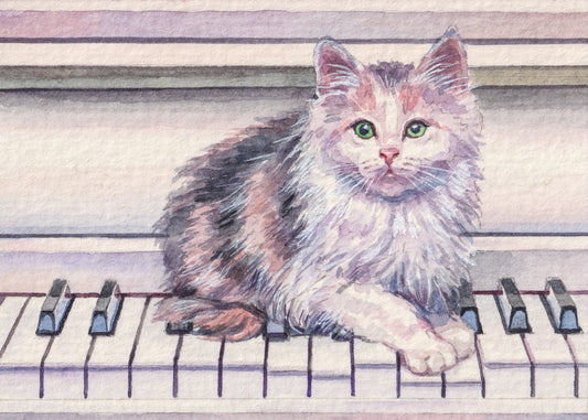 Obraz Na Płótnie Kot na Pianinie – nastrojowa ilustracja do wnętrz eklektycznych i artystycznych 120x80