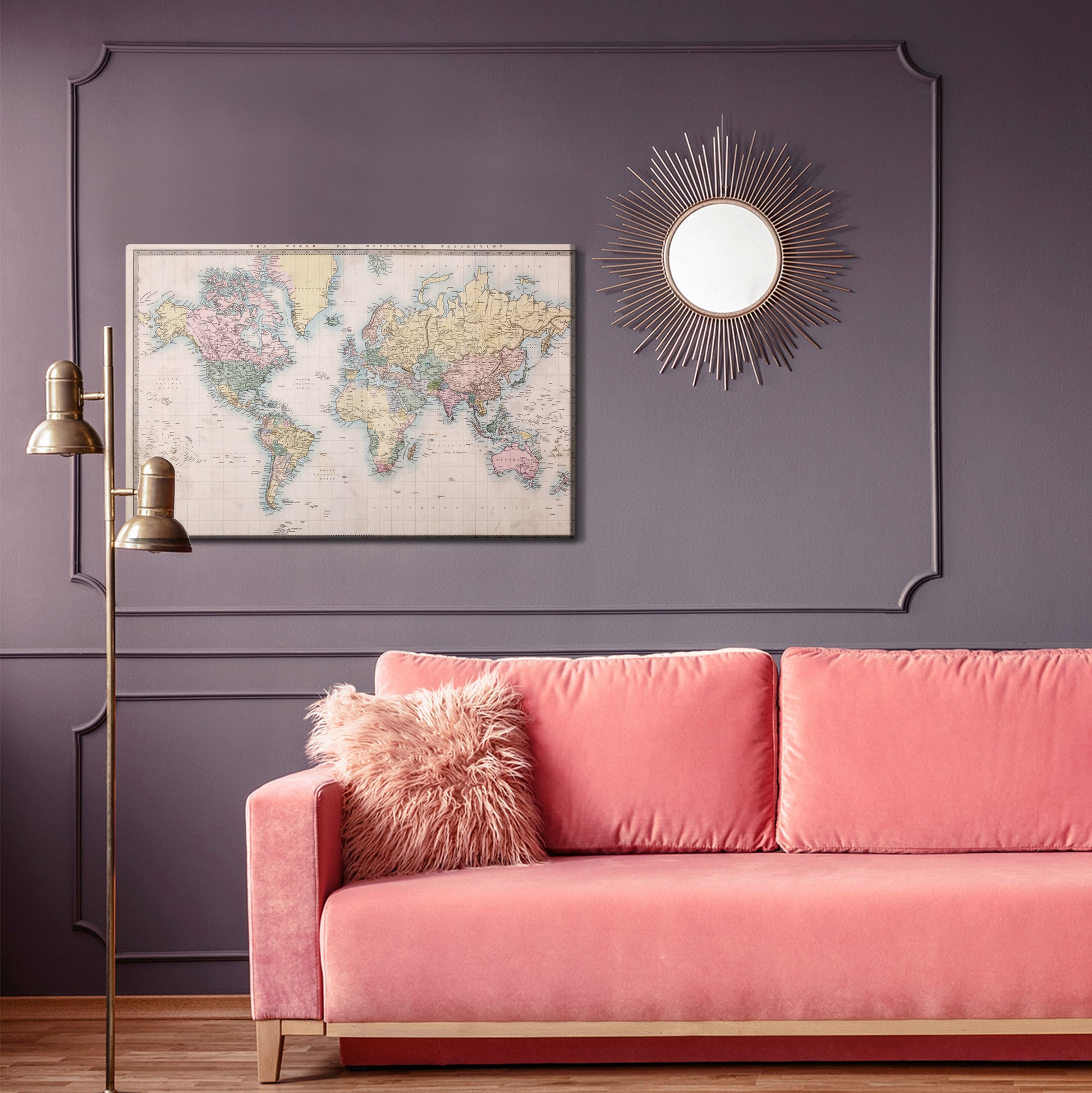 Obraz Na Płótnie Stara Mapa Świata – elegancki design retro do wnętrz klasycznych, kolonialnych i gabinetowych – widok 3