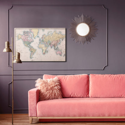 Obraz Na Płótnie Stara Mapa Świata – elegancki design retro do wnętrz klasycznych, kolonialnych i gabinetowych – widok 3