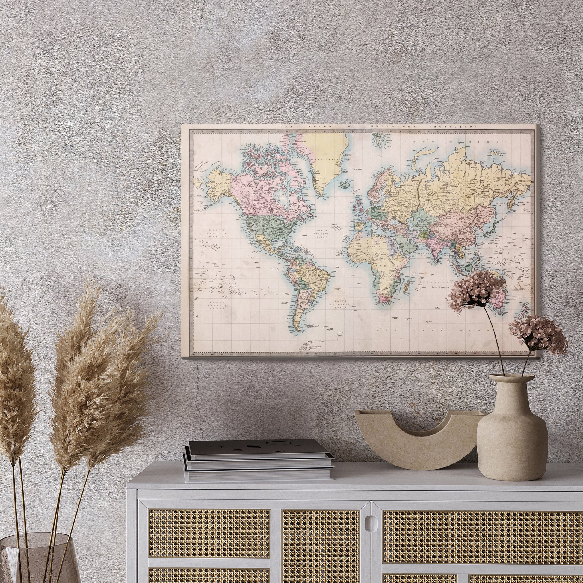 Obraz Na Płótnie Stara Mapa Świata – elegancki design retro do wnętrz klasycznych, kolonialnych i gabinetowych – widok 2
