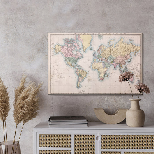 Obraz Na Płótnie Stara Mapa Świata – elegancki design retro do wnętrz klasycznych, kolonialnych i gabinetowych – widok 2
