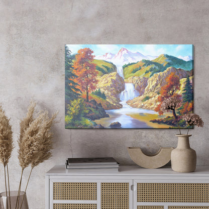 Obraz Na Płótnie Jesienny Wodospad – urzekający pejzaż do wnętrz klasycznych i skandynawskich. – widok 2