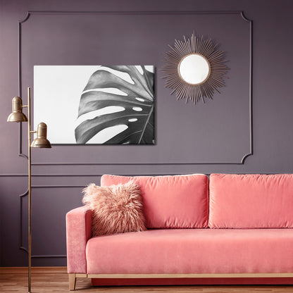 Obraz Na Płótnie Liść Monstery – monochromatyczny akcent do wnętrz nowoczesnych, minimalistycznych i loft – widok 3