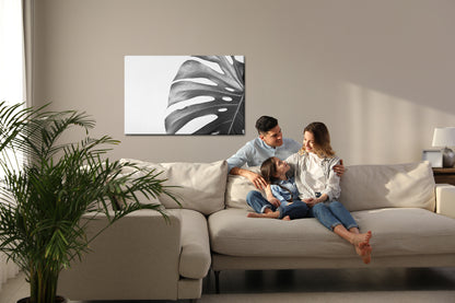 Obraz Na Płótnie Liść Monstery – monochromatyczny akcent do wnętrz nowoczesnych, minimalistycznych i loft – widok 6