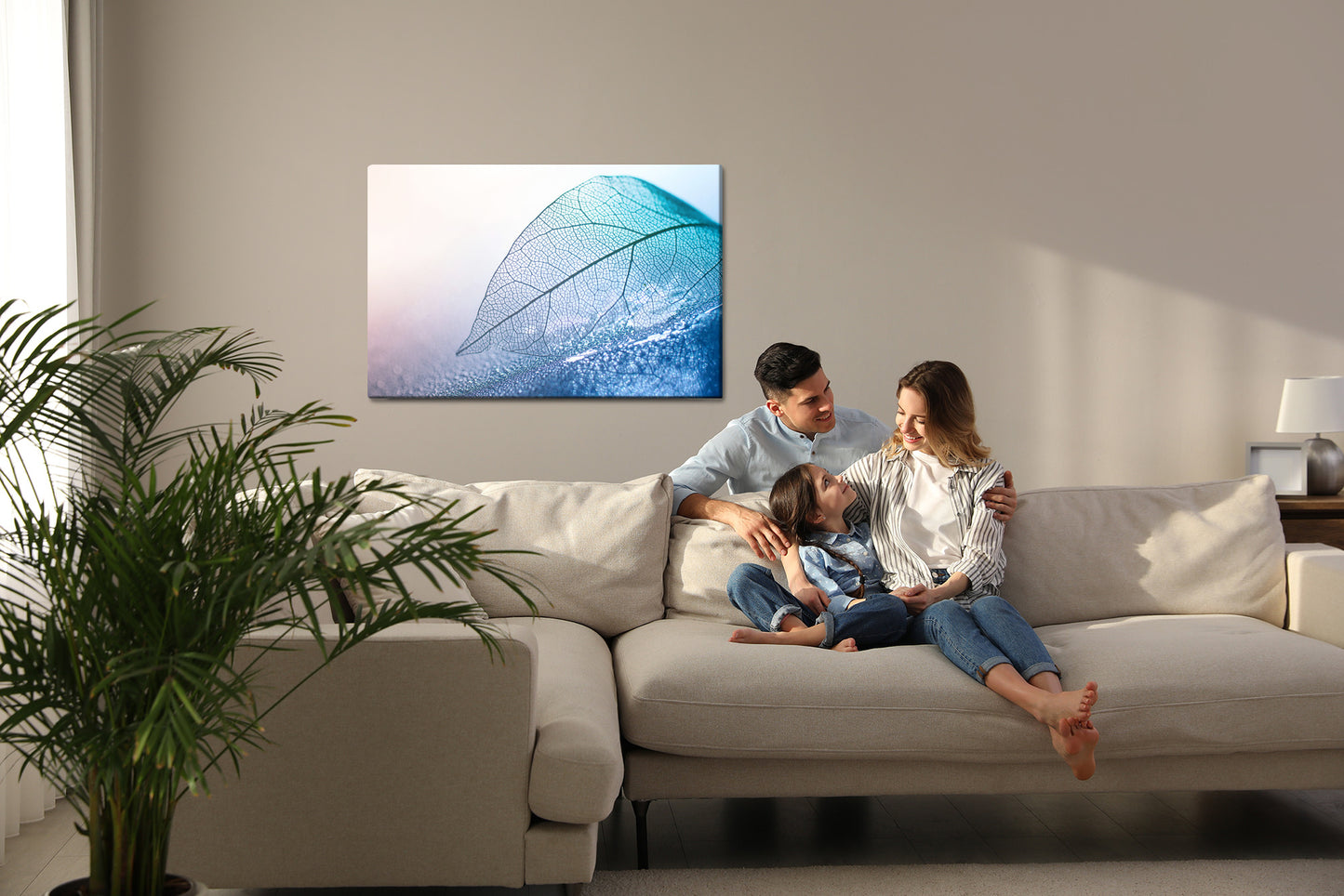 Obraz Na Płótnie Liść w Skali Makro – głębia błękitu do wnętrz modern, skandynawskich i minimalistycznych. – widok 6