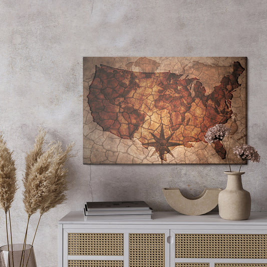 Obraz Na Płótnie Mapa USA – vintage dekoracja ścienna w stonowanych barwach do wnętrz loft i kolonialnych. – widok 2