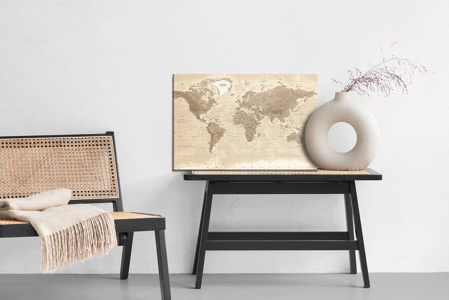 Obraz Na Płótnie Mapa Świata – elegancka dekoracja w stonowanych barwach do wnętrz klasycznych i industrialnych – widok 5