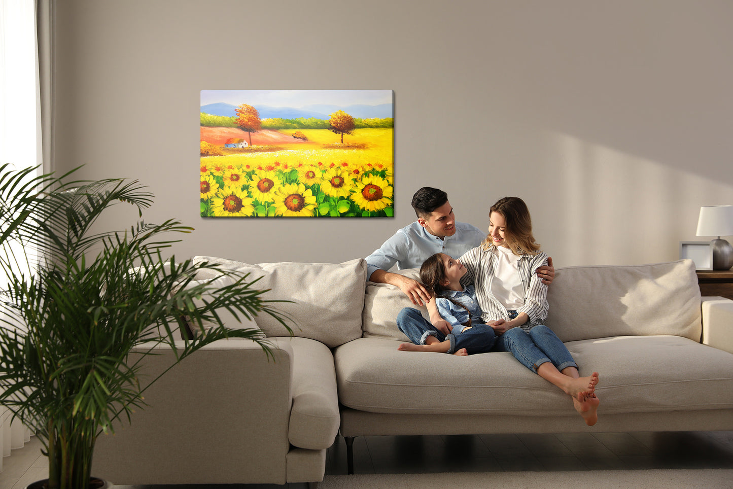 Obraz Na Płótnie Pejzaż Ze Słonecznikami – malarski akcent do wnętrz boho i rustykalnych – widok 6