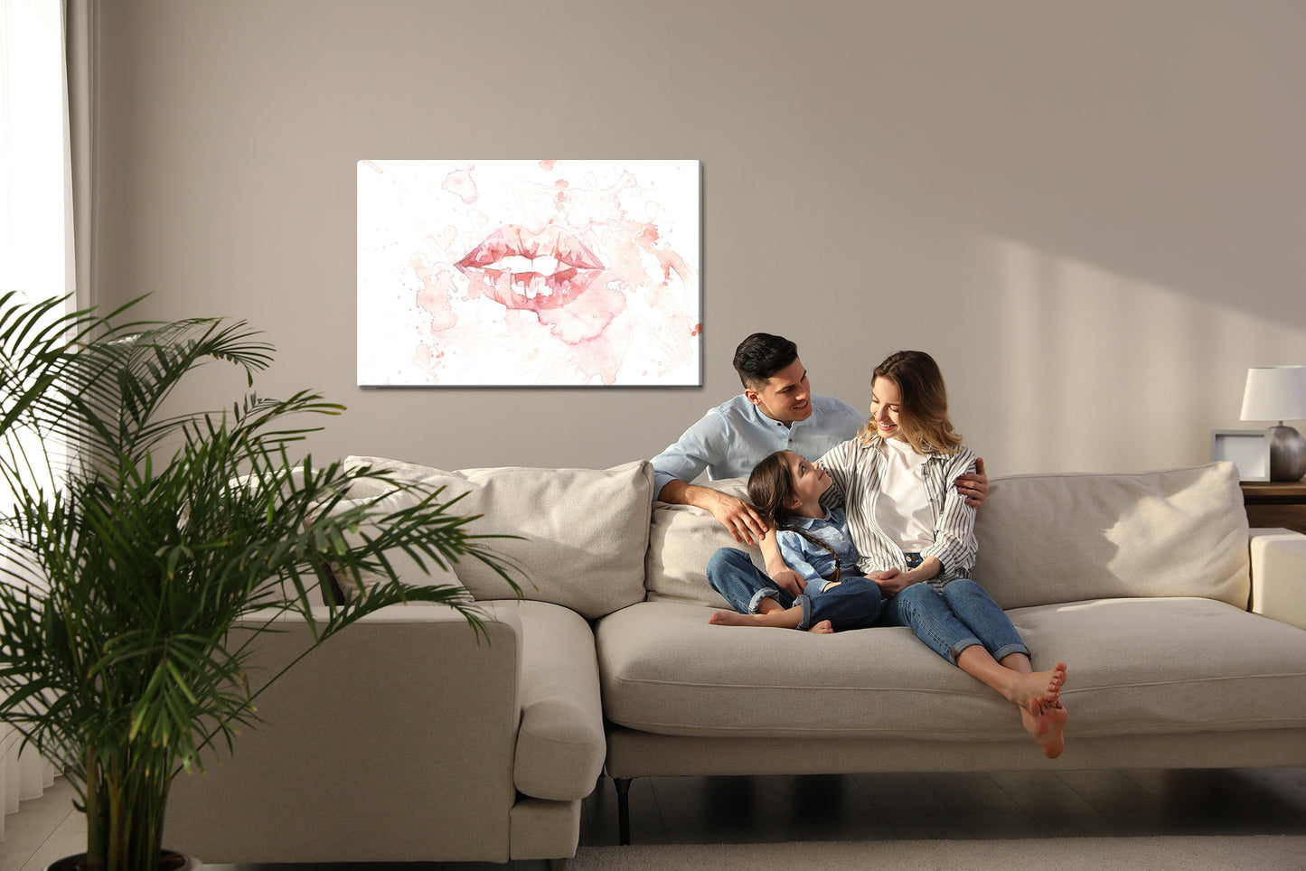 Obraz Na Płótnie Usta Malowane Akwarelą – subtelna grafika w chłodnych barwach do wnętrz nowoczesnych i minimalistycznych – widok 6