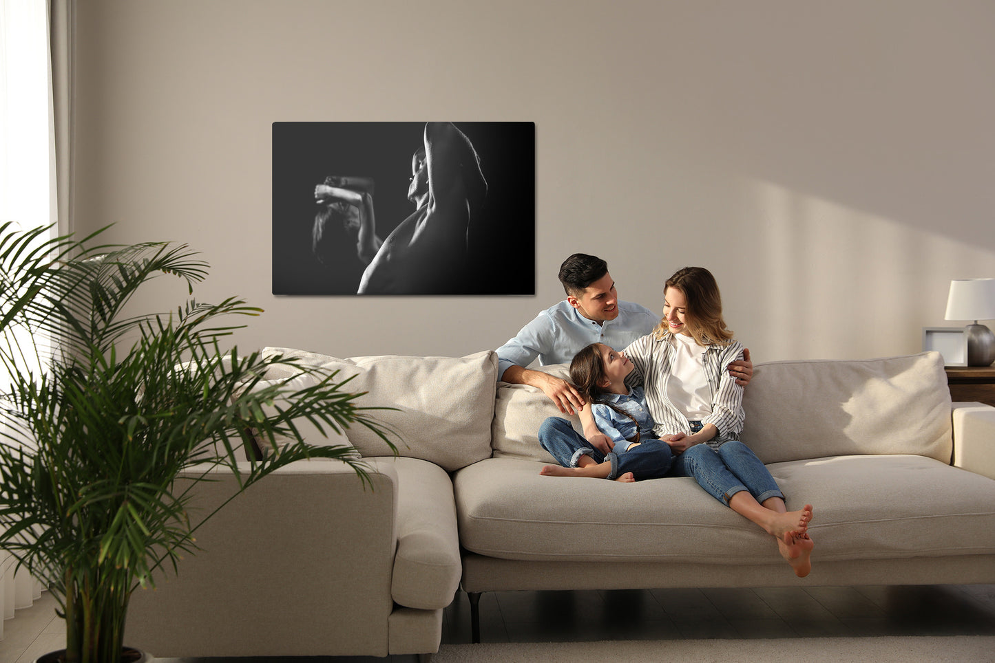 Obraz Na Płótnie Ćwicząca Para – minimalistyczna fotografia w stonowanych barwach do wnętrz loft i nowoczesnych – widok 6
