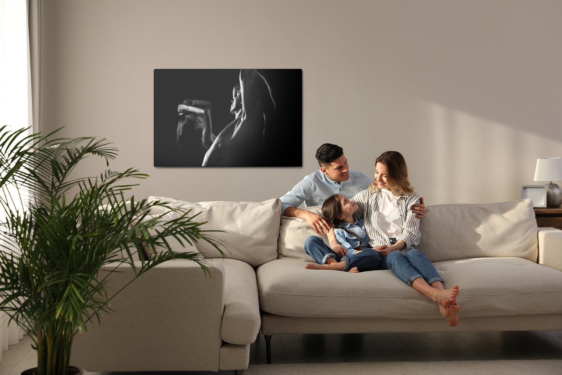 Obraz Na Płótnie Ćwicząca Para – minimalistyczna fotografia w stonowanych barwach do wnętrz loft i nowoczesnych – widok 6