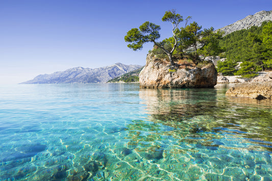Obraz Na Płótnie Riwiera Makarska – śródziemnomorski pejzaż w błękitach do wnętrz coastal i modern 120x80