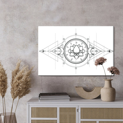Obraz Na Płótnie Lotos i Święta Geometria – symbol harmonii do wnętrz Japandi, Modern Minimalist i Zen – widok 2