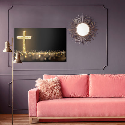 Obraz Na Płótnie Złoty Krzyż – elegancka symbolika do wnętrz modern classic i minimalistycznych – widok 3