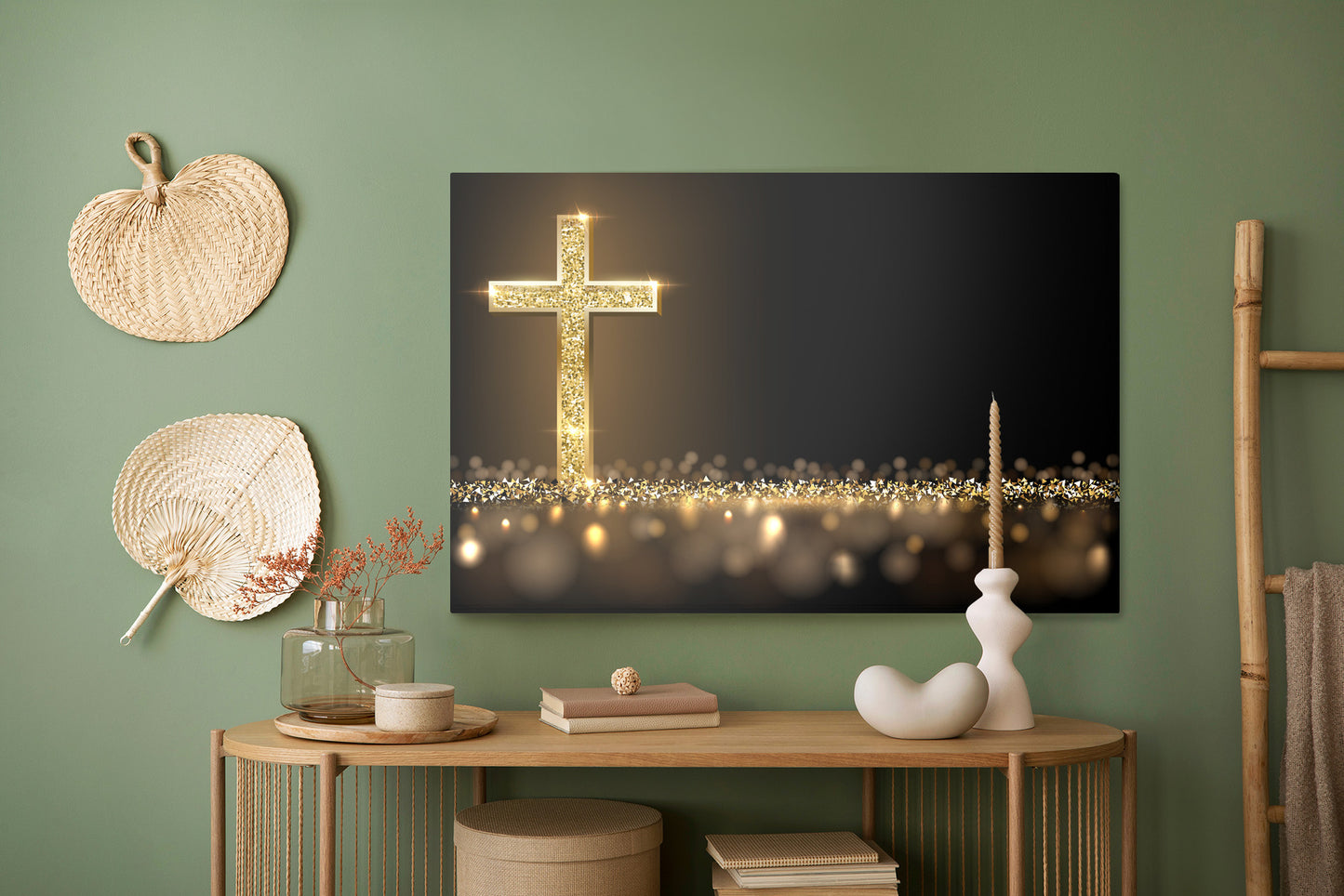Obraz Na Płótnie Złoty Krzyż – elegancka symbolika do wnętrz modern classic i minimalistycznych – widok 4