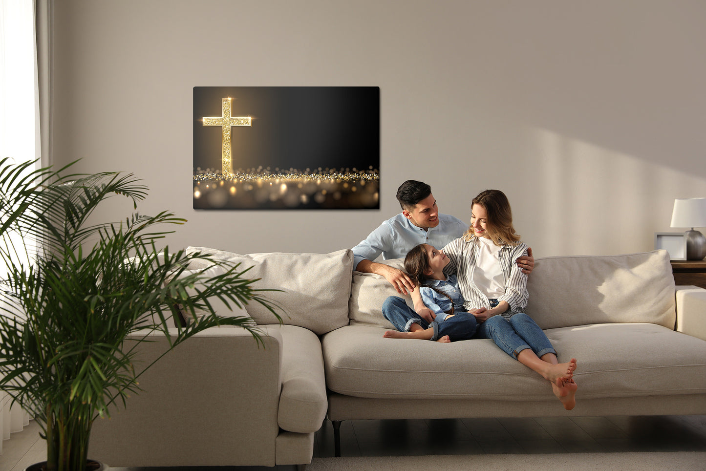 Obraz Na Płótnie Złoty Krzyż – elegancka symbolika do wnętrz modern classic i minimalistycznych – widok 6