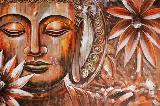 Obraz Na Płótnie Duchowy Budda – harmonijna dekoracja do wnętrz Japandi, boho i naturalnych 120x80