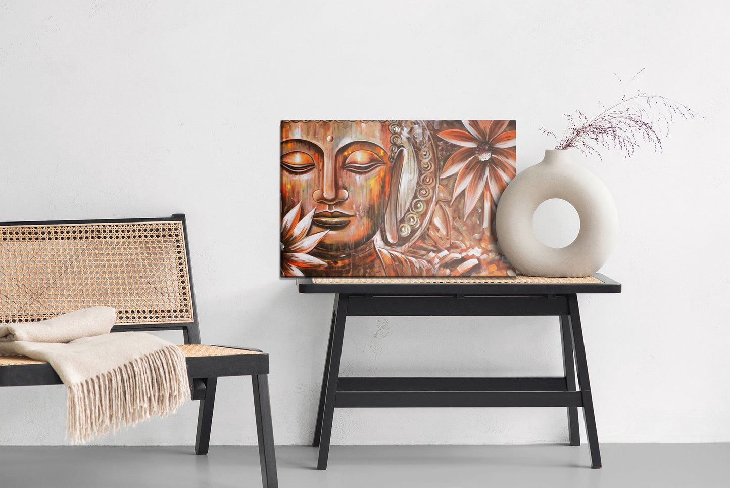 Obraz Na Płótnie Duchowy Budda – harmonijna dekoracja do wnętrz Japandi, boho i naturalnych – widok 5
