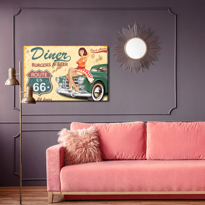 Obraz Na Płótnie Retro Scena z Samochodem – ikoniczna elegancja do wnętrz industrialnych i vintage – widok 3