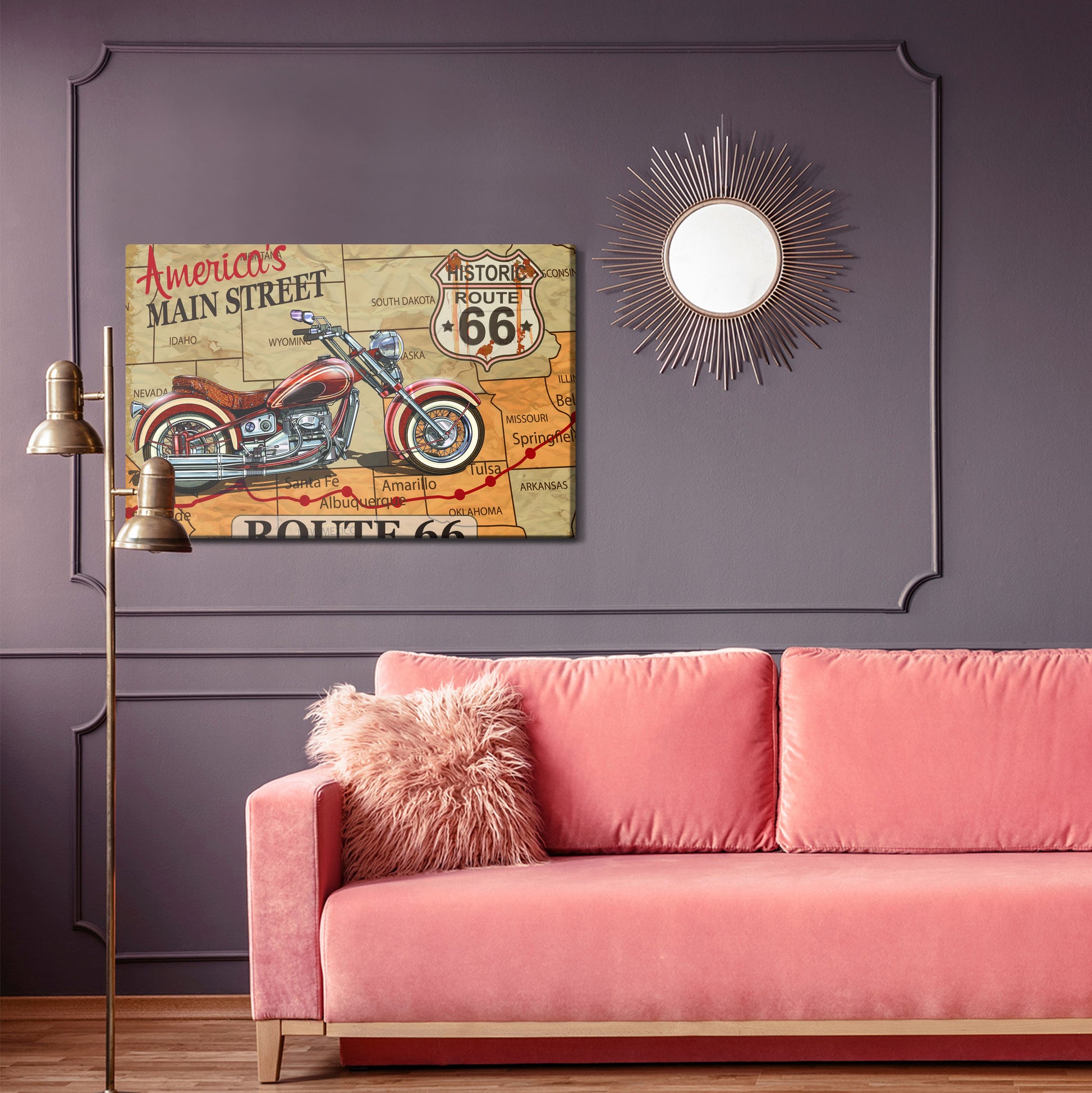Obraz Na Płótnie Motocykl na Mapie USA – vintage dekoracja do wnętrz industrialnych i loftowych – widok 3