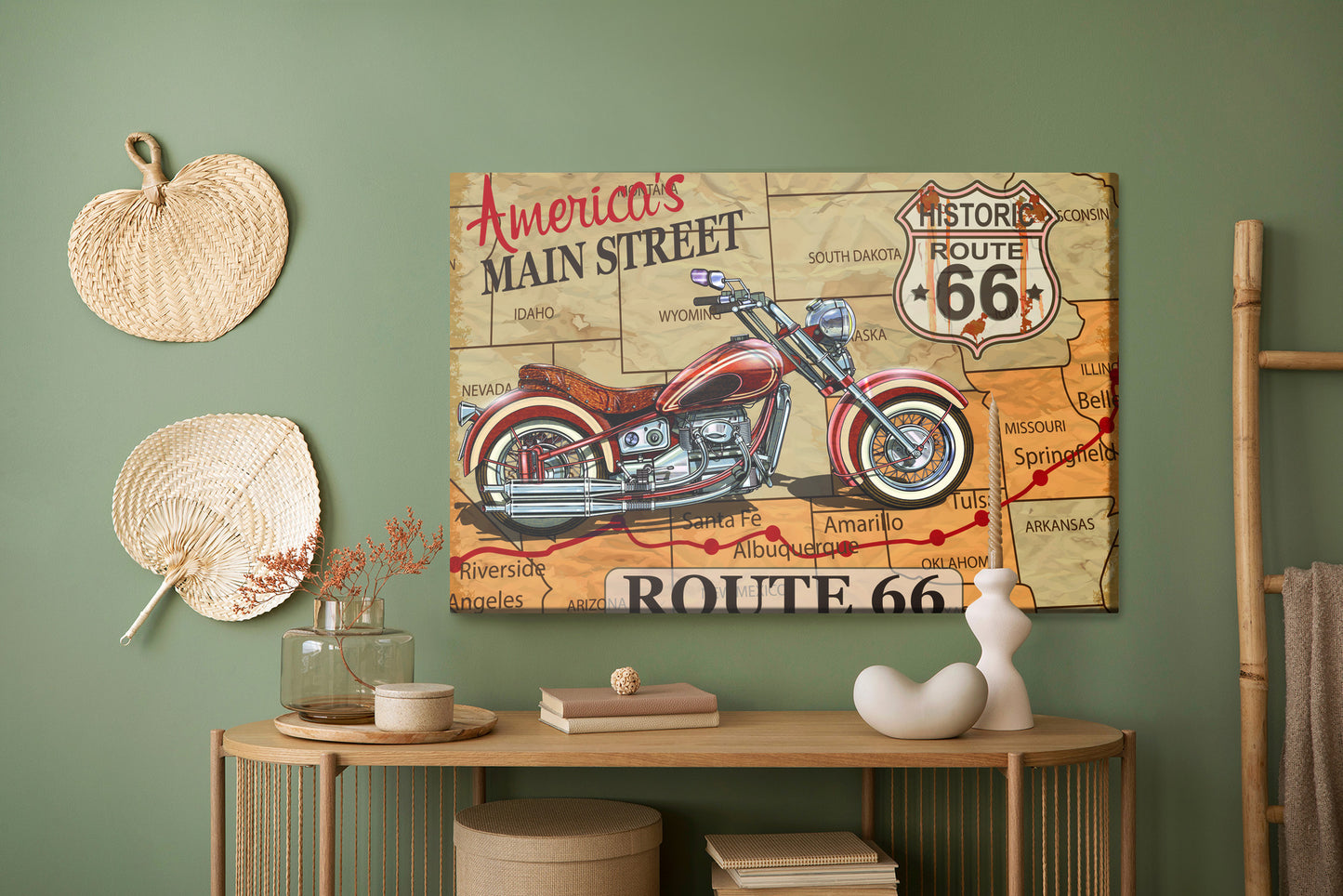 Obraz Na Płótnie Motocykl na Mapie USA – vintage dekoracja do wnętrz industrialnych i loftowych – widok 4